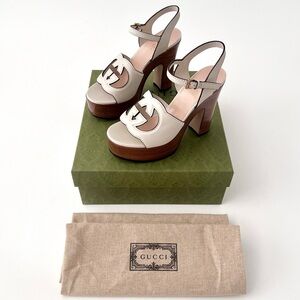 GUCCI | Interlocking GG White Chunky Platform Sandal Wood Heel Cosmos Softy 36
